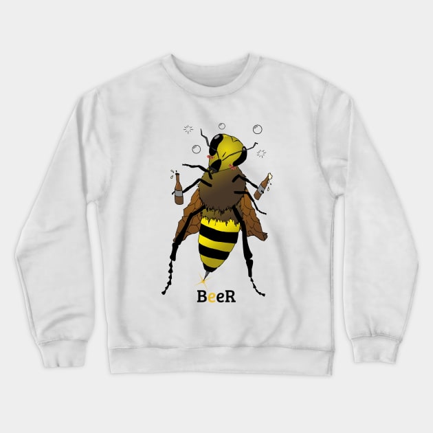 Drunk Bee holding Beer Bottles Crewneck Sweatshirt by JettDes